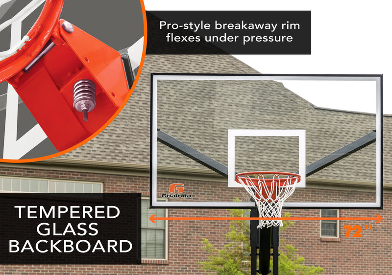 NBA 72 In-Ground Adjustable Basketball Hoop with Tempered Glass Backboard,  Padded Pole, Ball Return